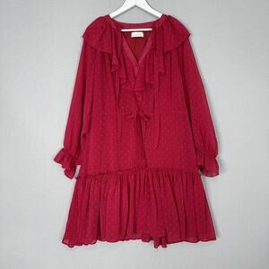 Whitney Morgan Dress Womens 2X Pink Ruffle-Trim Dot Chiffon Midi Fairy Whimsy